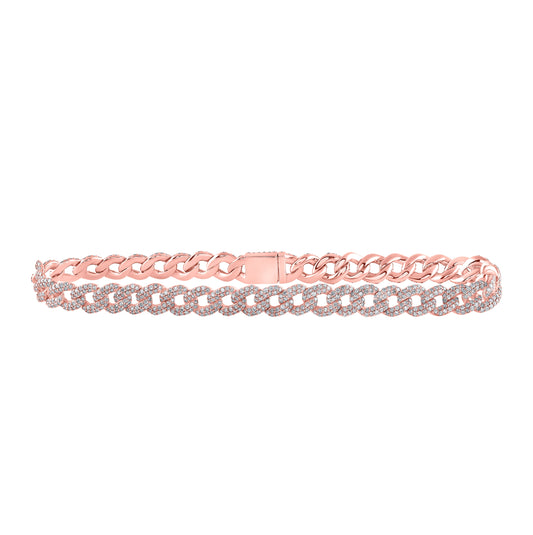 10K Rose Gold Mens Round Diamond 8.5-inch Curb Link Bracelet 4-5/8 Cttw, Length: 8.5 In