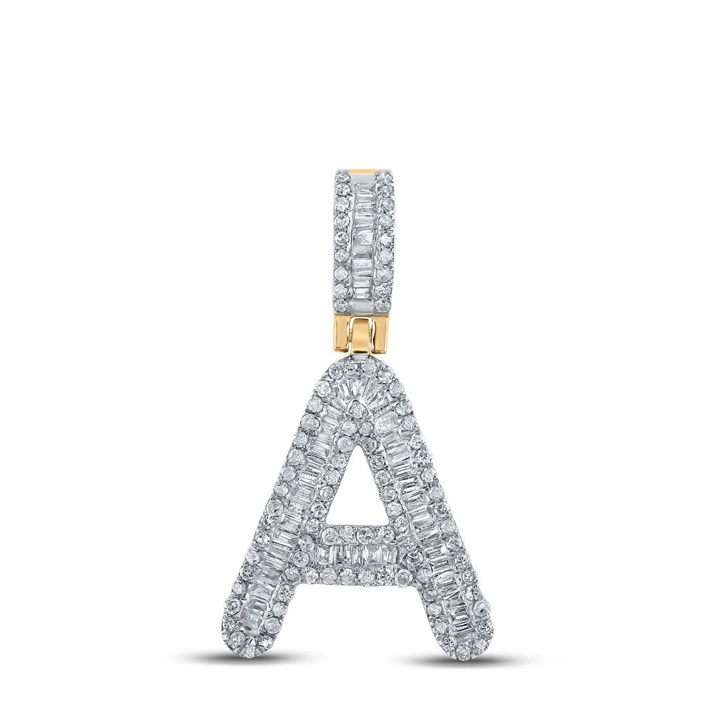10K Yellow Gold Mens Baguette Diamond Initial Letter Pendant