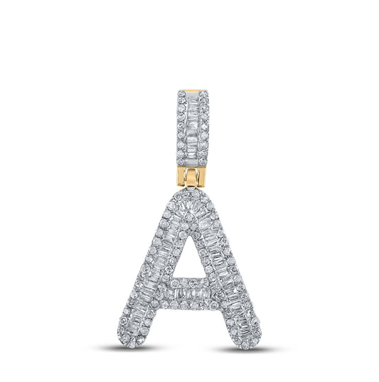10K Yellow Gold Mens Baguette Diamond Initial Letter Pendant