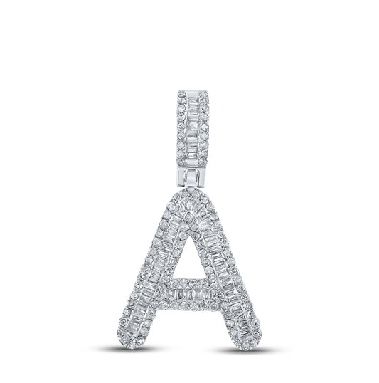 10K White Gold Mens Baguette Diamond Initial Letter Pendant