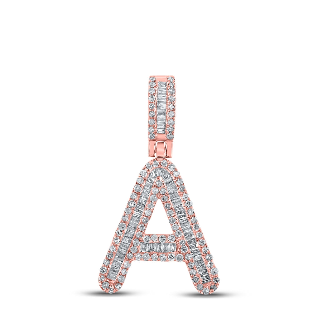 10K Rose Gold Mens Baguette Diamond Initial Letter Pendant