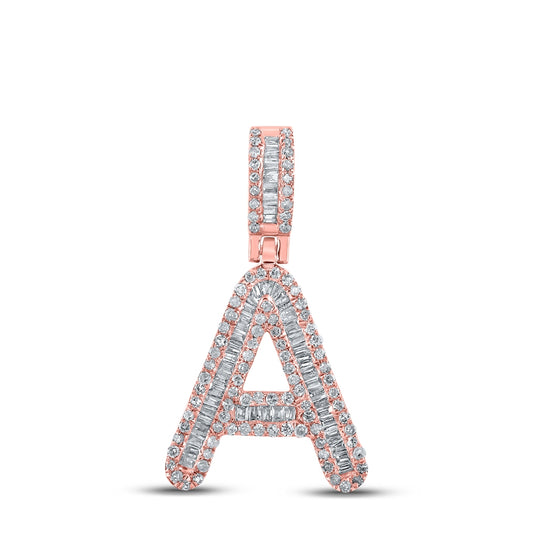 10K Rose Gold Mens Baguette Diamond Initial Letter Pendant