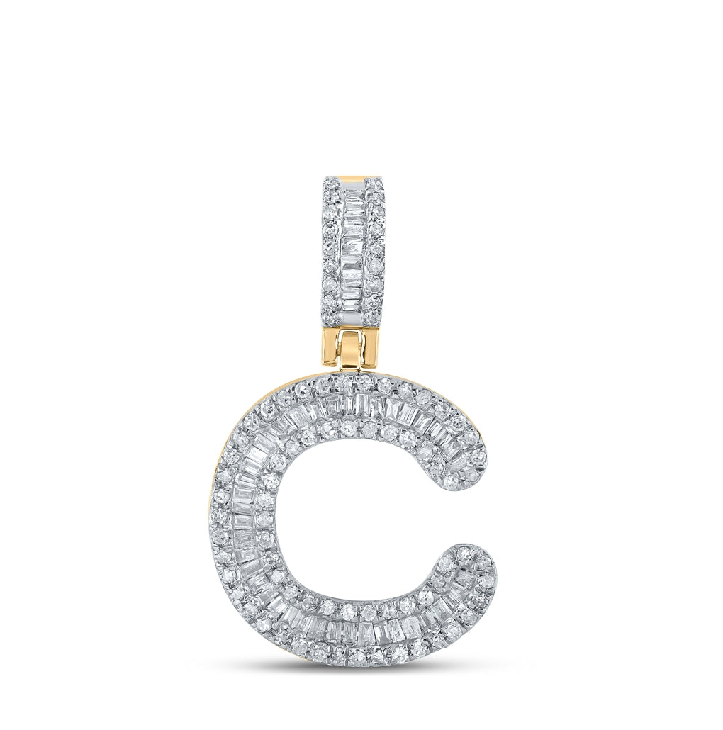 10K Yellow Gold Mens Baguette Diamond Initial Letter Pendant