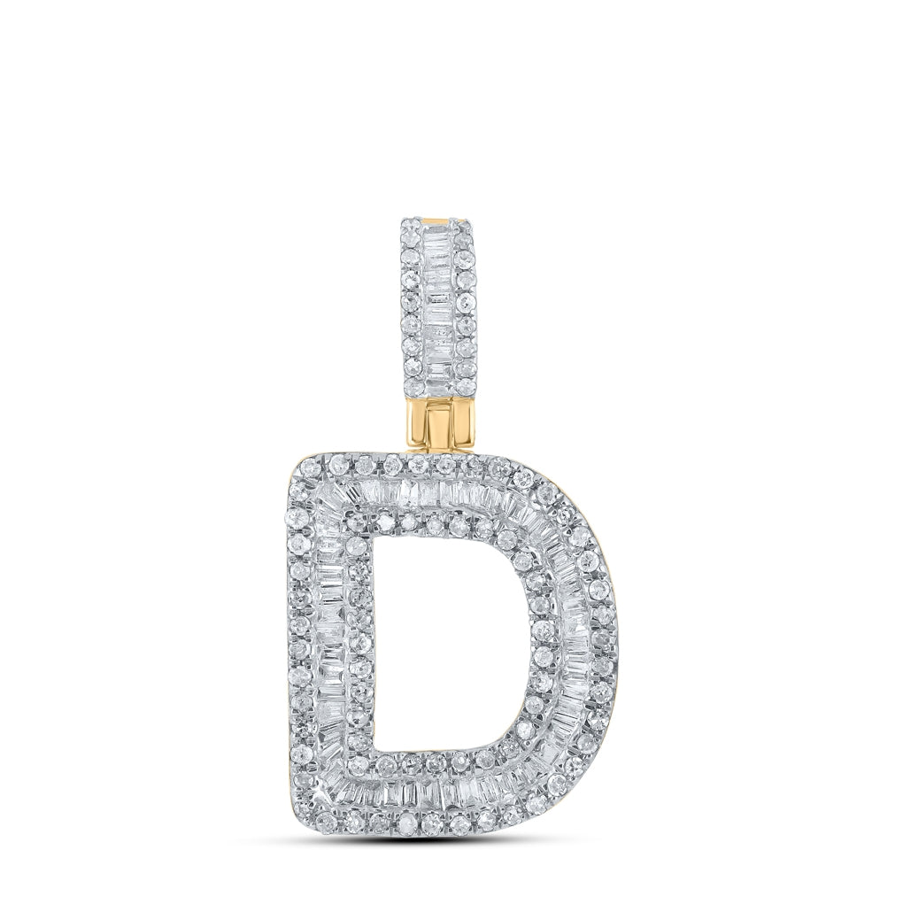 10K Yellow Gold Mens Baguette Diamond Initial Letter Pendant