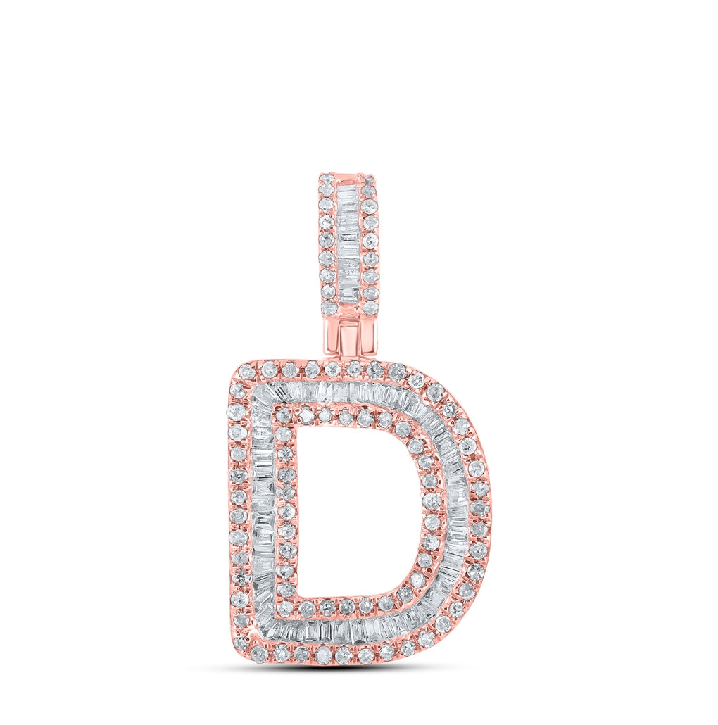 10K Rose Gold Mens Baguette Diamond Initial Letter Pendant