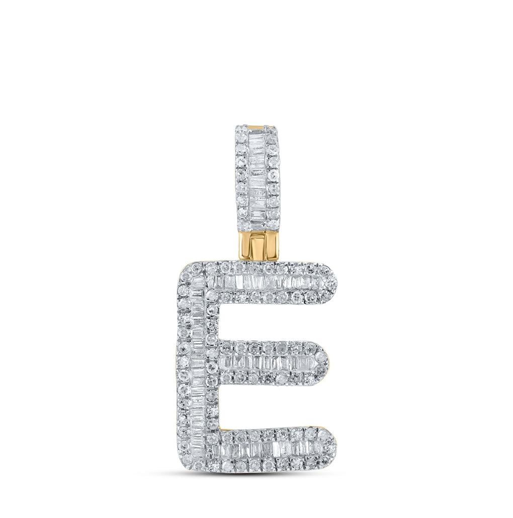 10K Yellow Gold Mens Baguette Diamond Initial Letter Pendant
