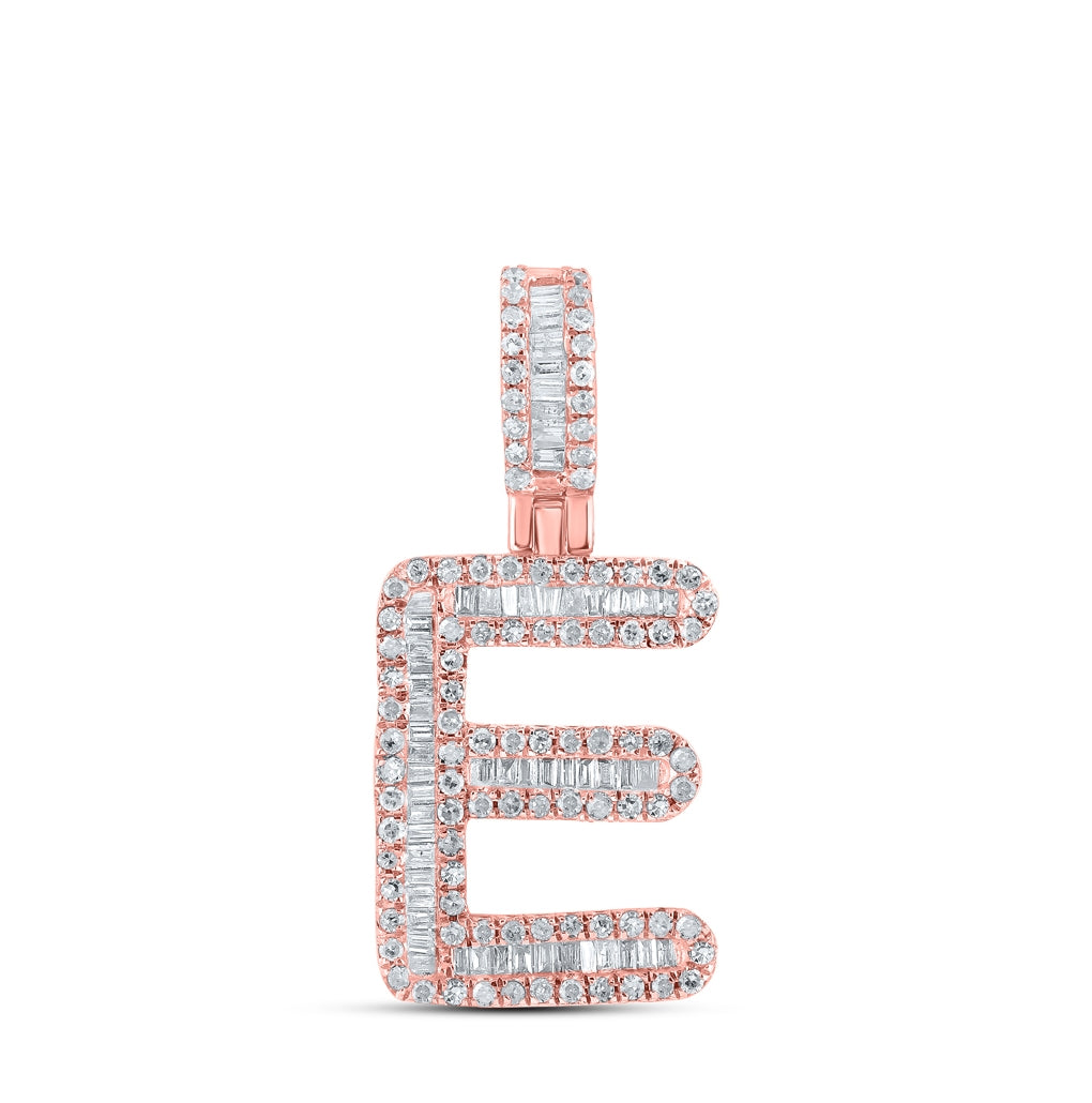 10K Rose Gold Mens Baguette Diamond Initial Letter Pendant