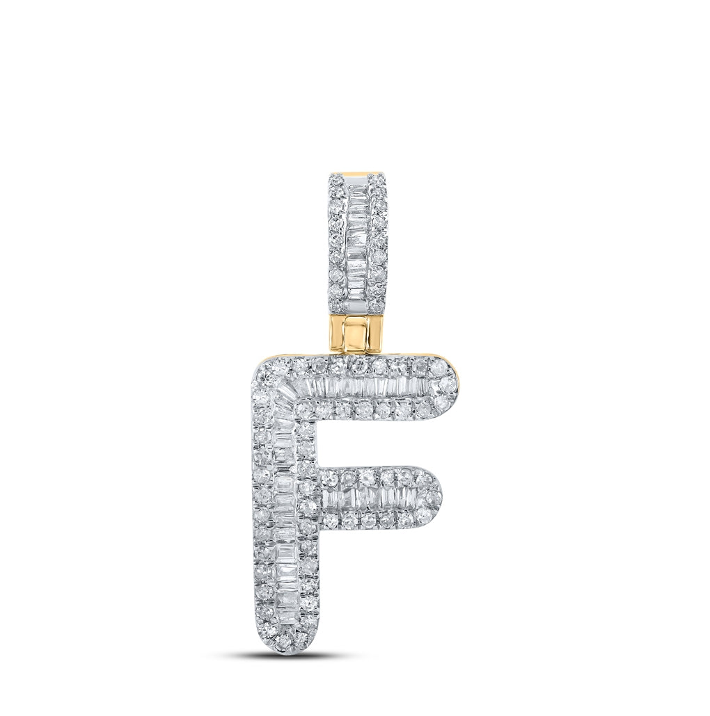10K Yellow Gold Mens Baguette Diamond Initial Letter Pendant