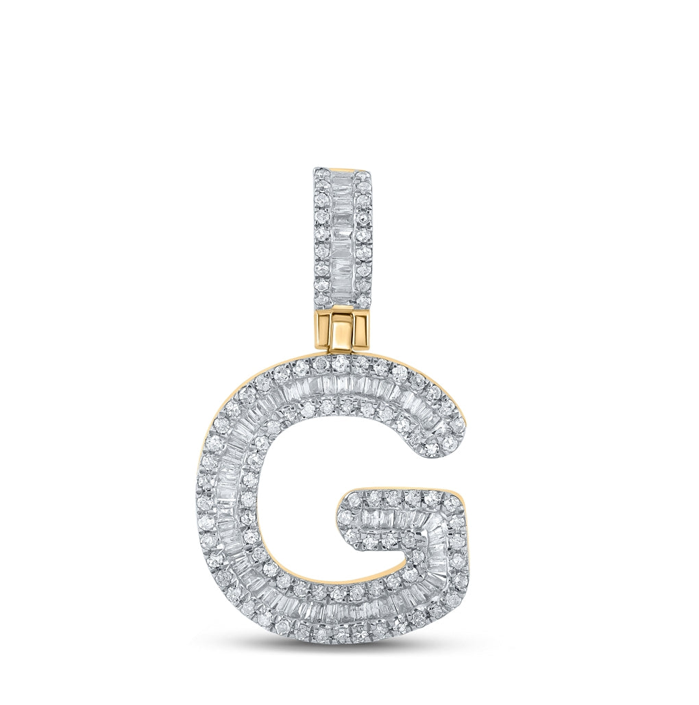 10K Yellow Gold Mens Baguette Diamond Initial Letter Pendant