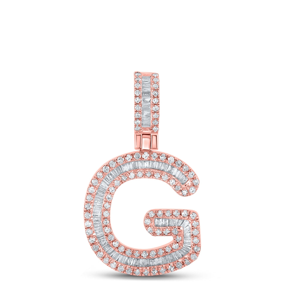 10K Rose Gold Mens Baguette Diamond Initial Letter Pendant