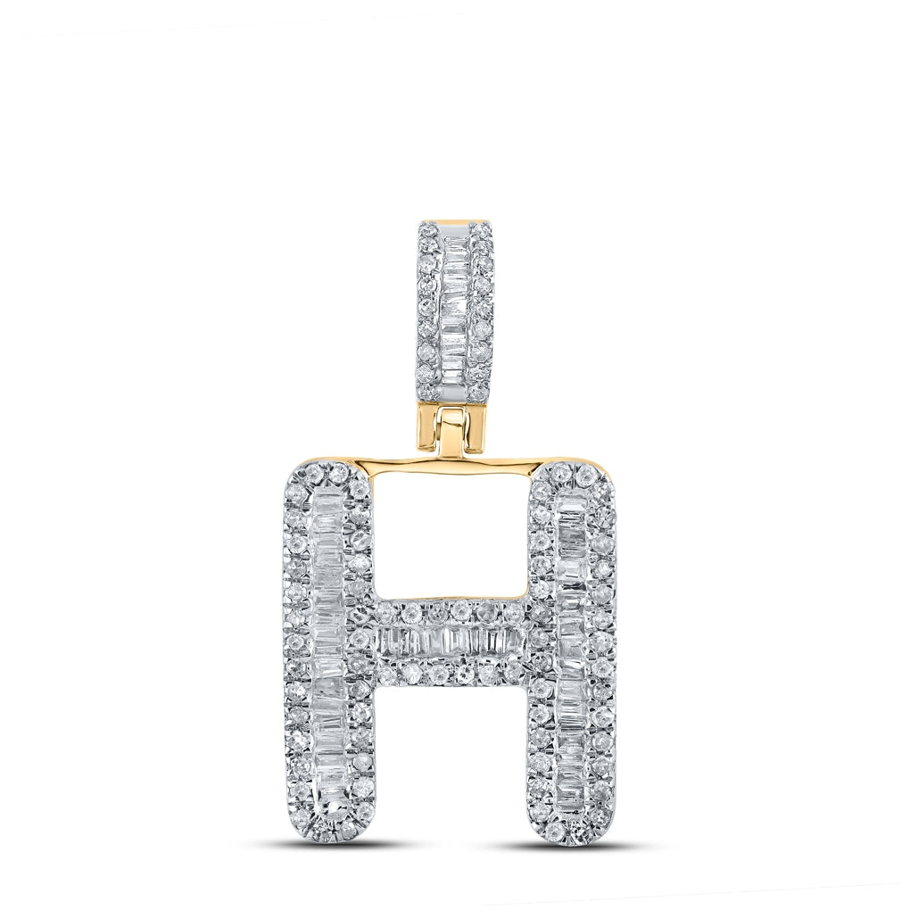 10K Yellow Gold Mens Baguette Diamond Initial Letter Pendant
