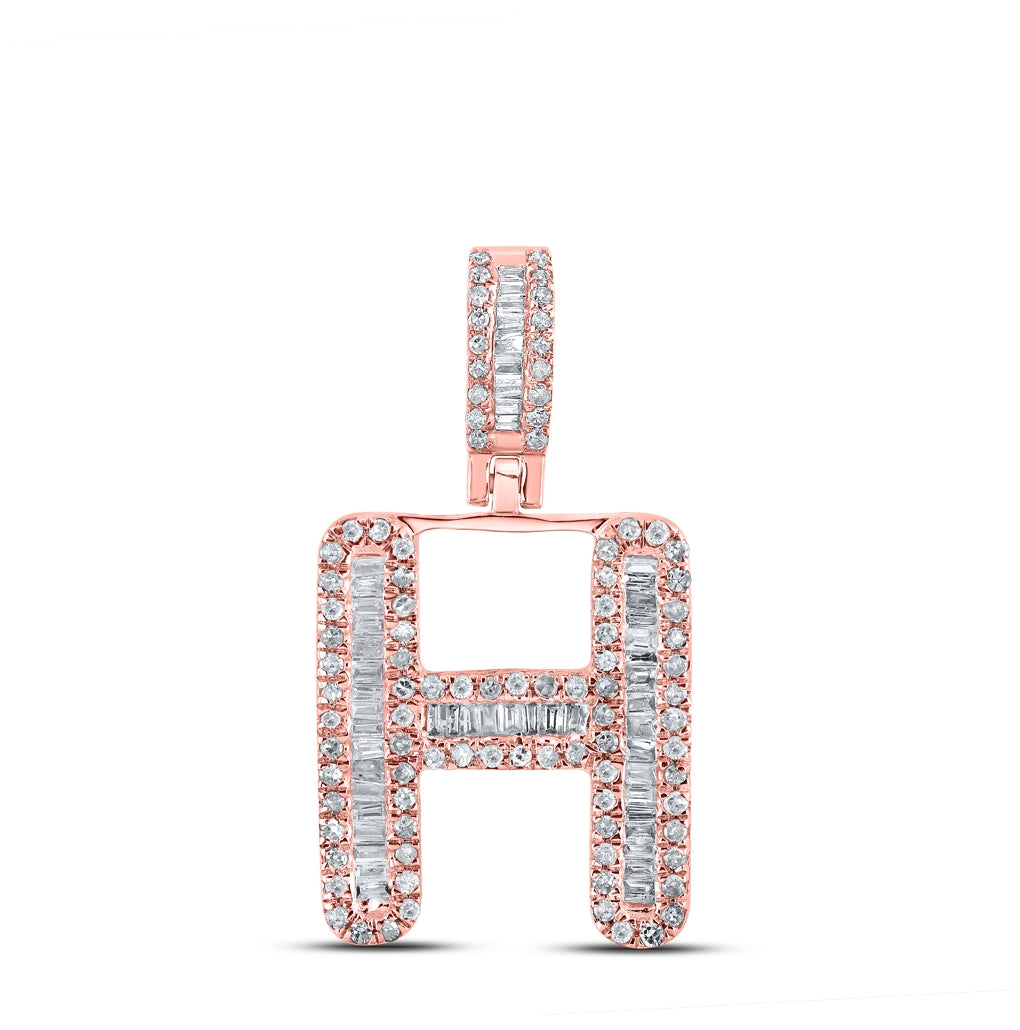 10K Rose Gold Mens Baguette Diamond Initial Letter Pendant