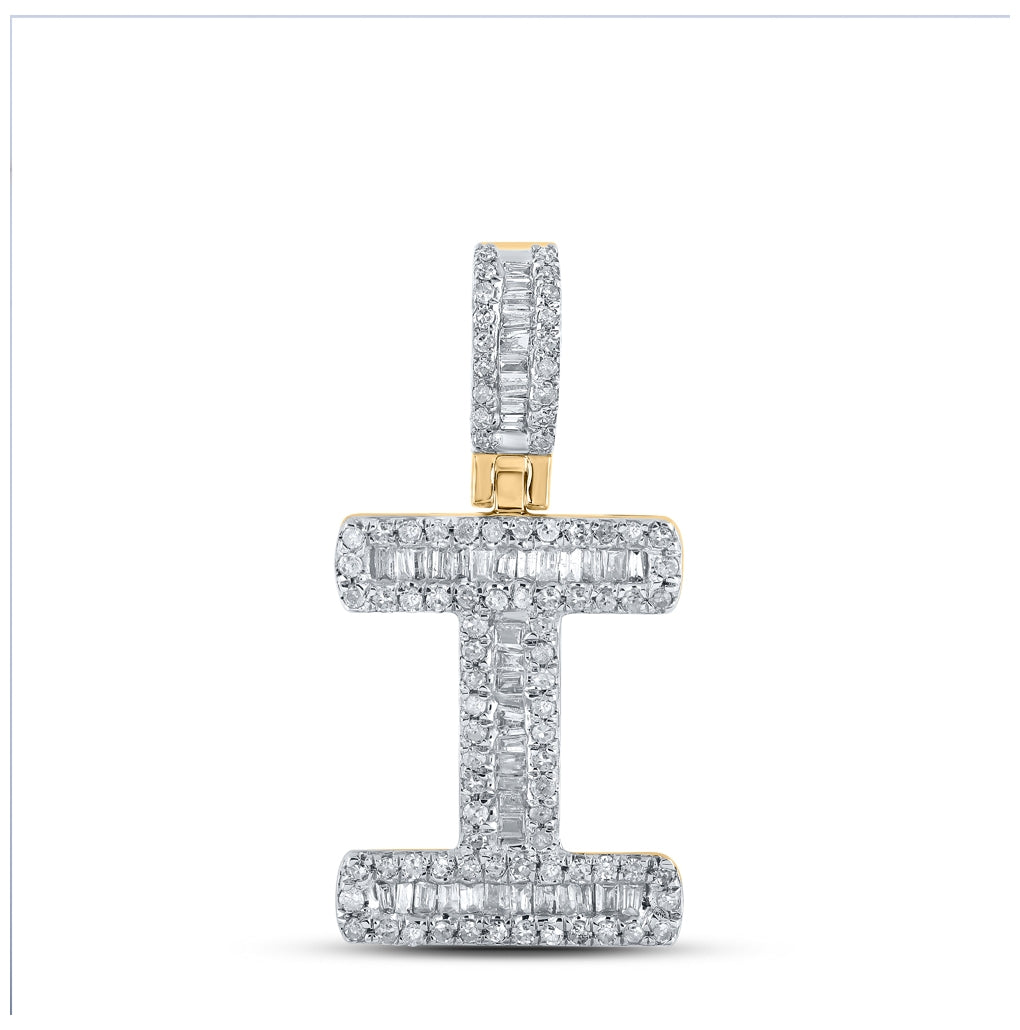 10K Yellow Gold Mens Baguette Diamond Initial Letter Pendant