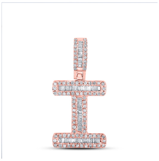 10K Rose Gold Mens Baguette Diamond Initial Letter Pendant