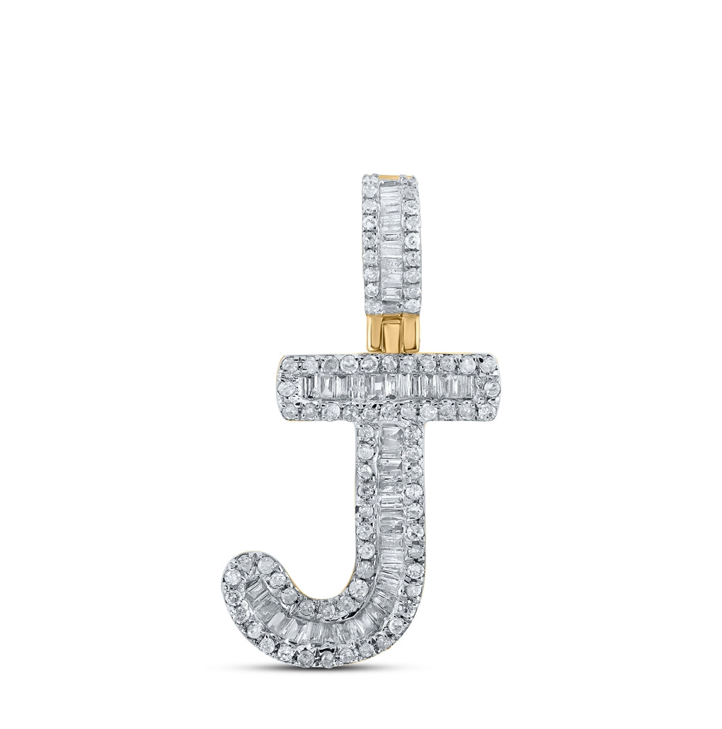 10K Yellow Gold Mens Baguette Diamond Initial Letter Pendant