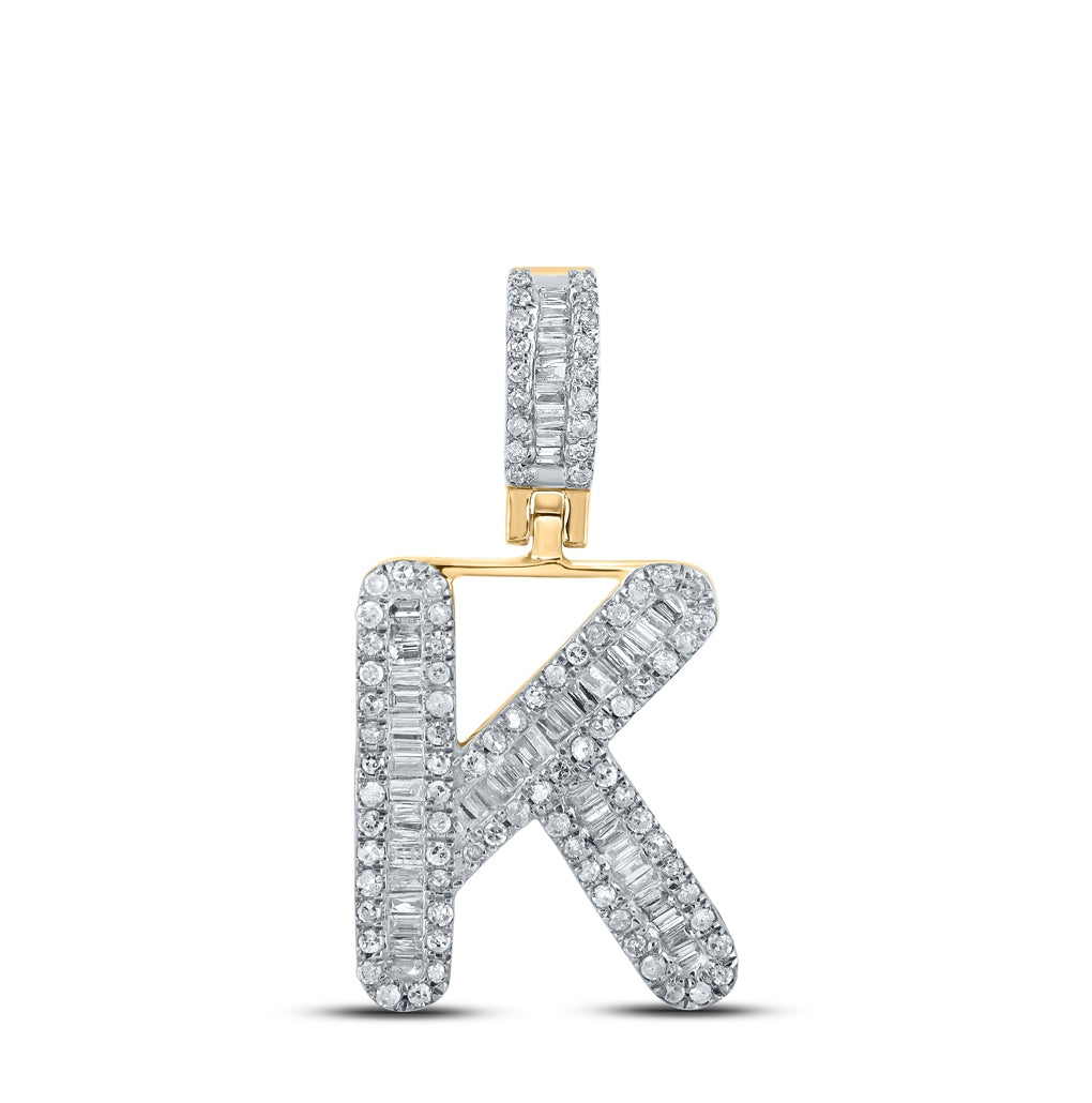10K Yellow Gold Mens Baguette Diamond Initial Letter Pendant