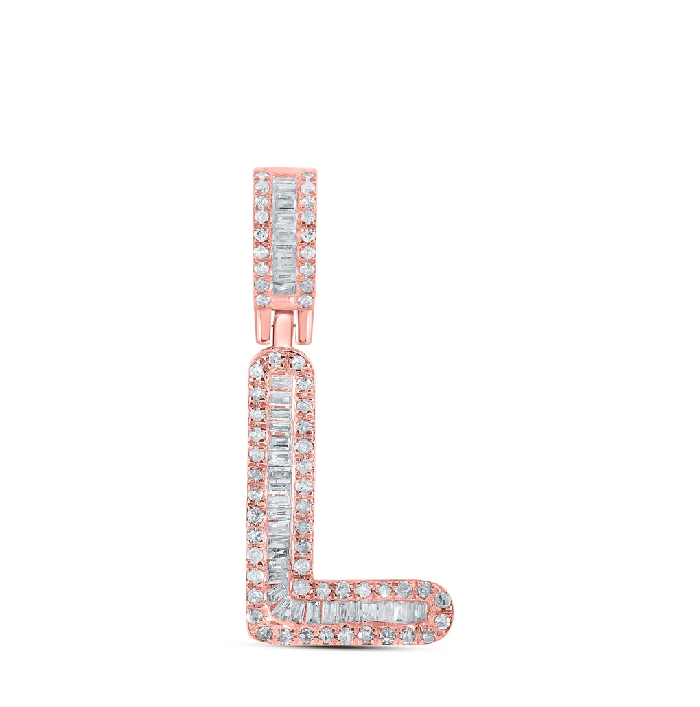 10K Rose Gold Mens Baguette Diamond Initial Letter Pendant