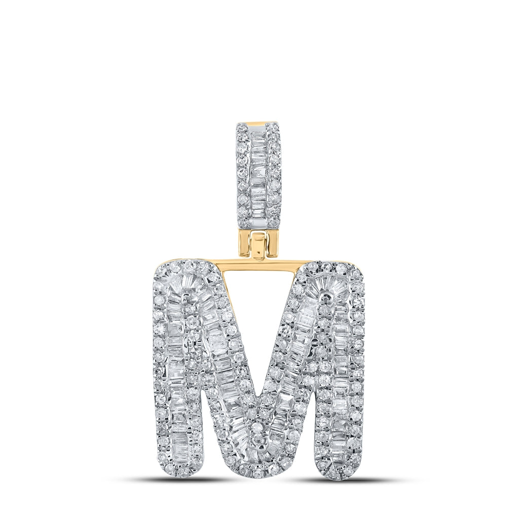 10K Yellow Gold Mens Baguette Diamond Initial Letter Pendant