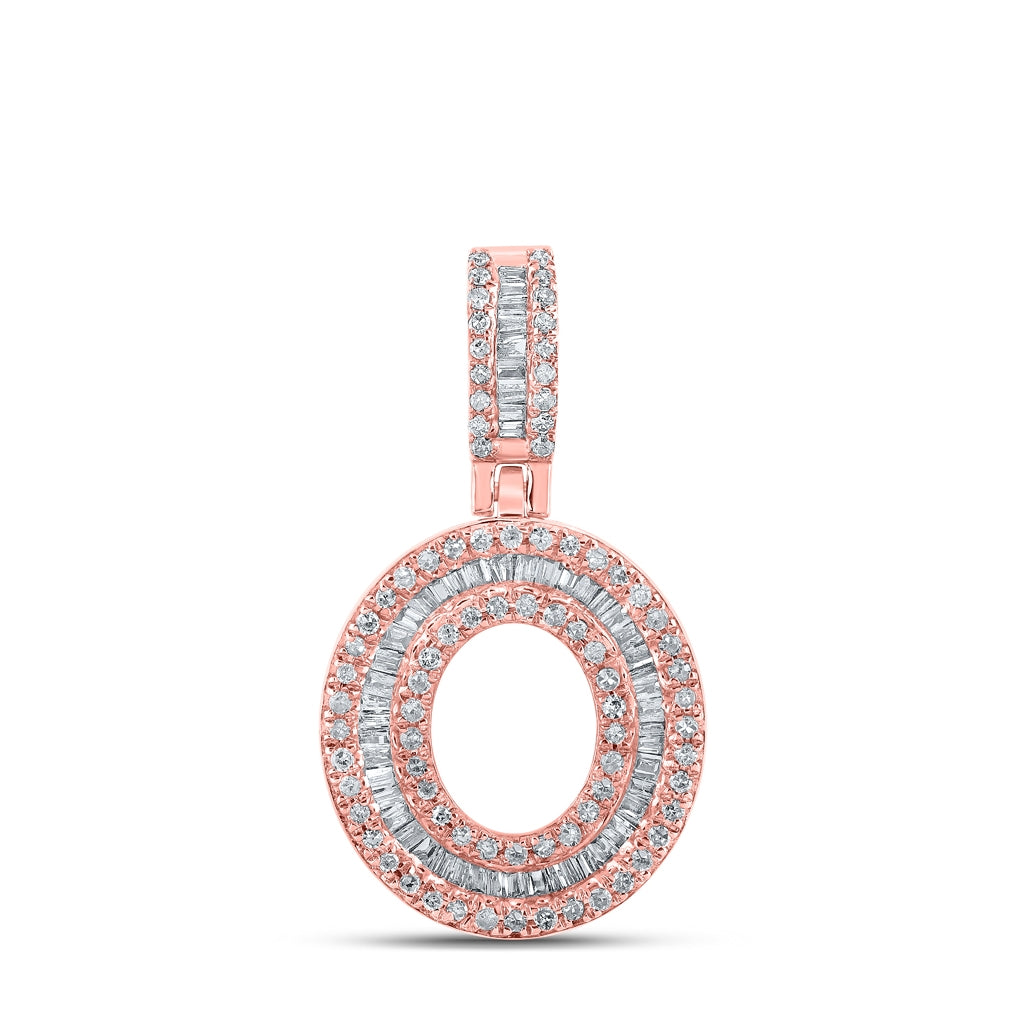 10K Rose Gold Mens Baguette Diamond Initial Letter Pendant