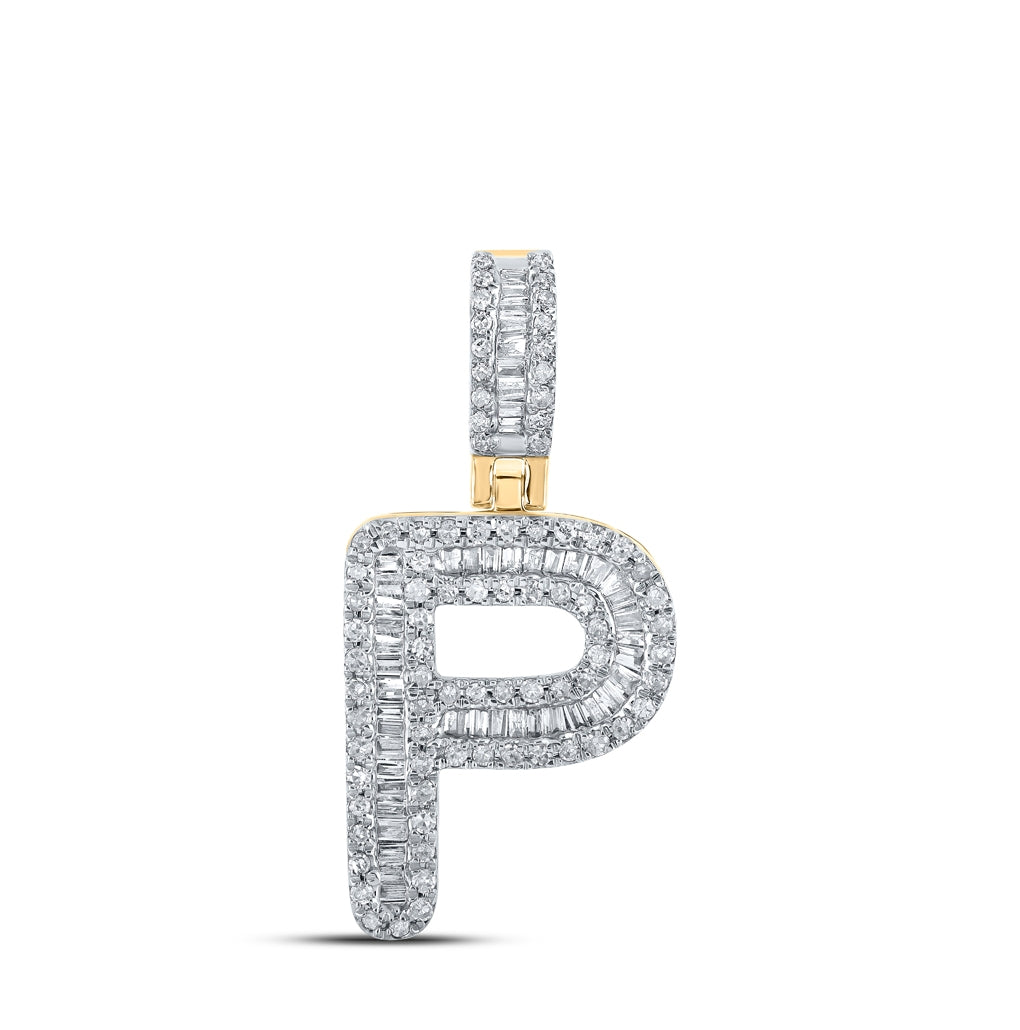 10K Yellow Gold Mens Baguette Diamond Initial Letter Pendant
