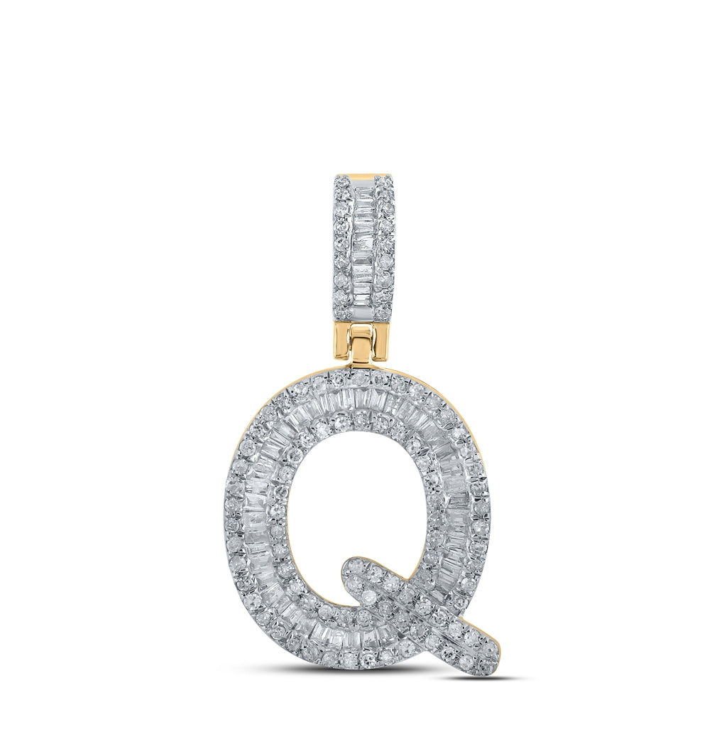 10K Yellow Gold Mens Baguette Diamond Initial Letter Pendant