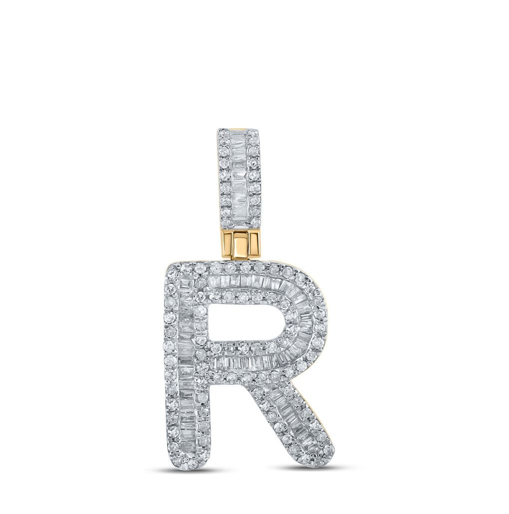 10K Yellow Gold Mens Baguette Diamond Initial Letter Pendant