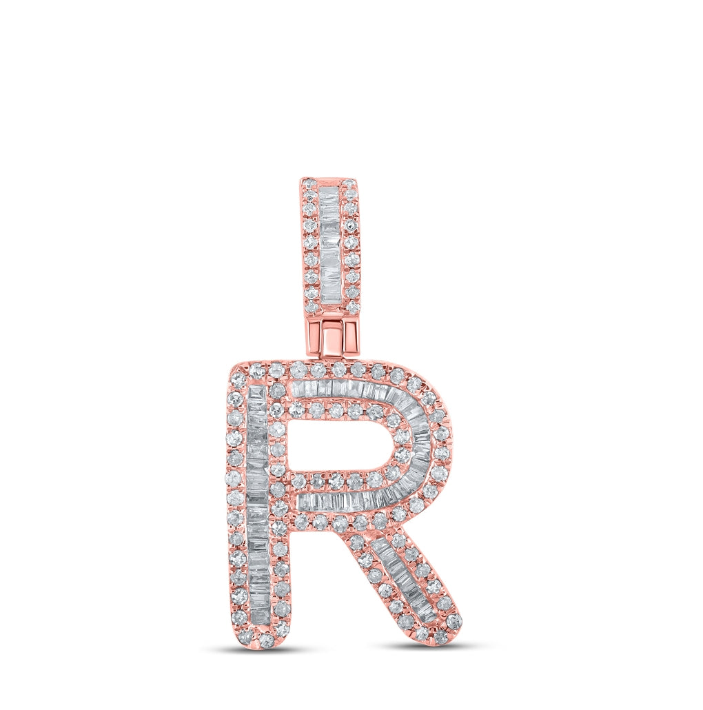 10K Rose Gold Mens Baguette Diamond Initial Letter Pendant