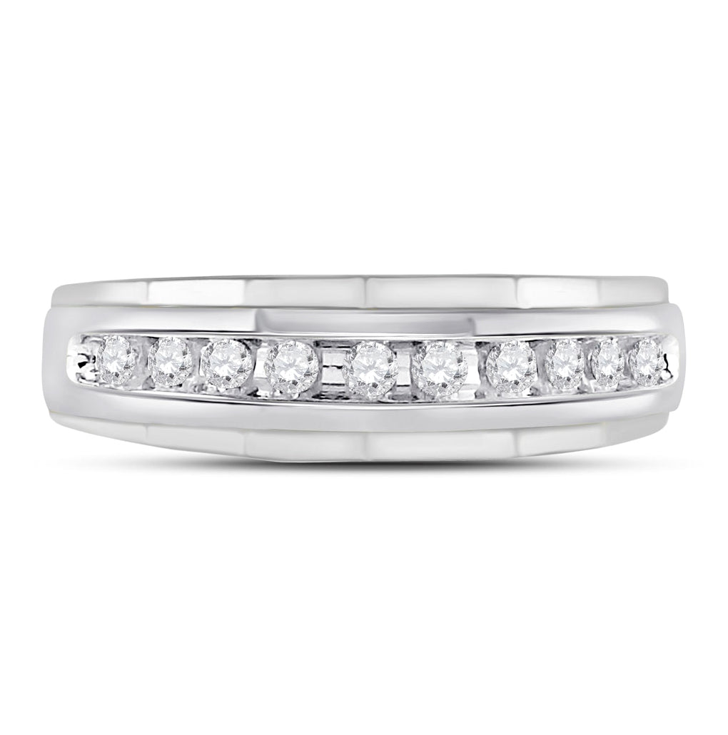 10K White Gold Men's Round Diamond Wedding Band Ring 1/4ctw, Men's Size: 7-13