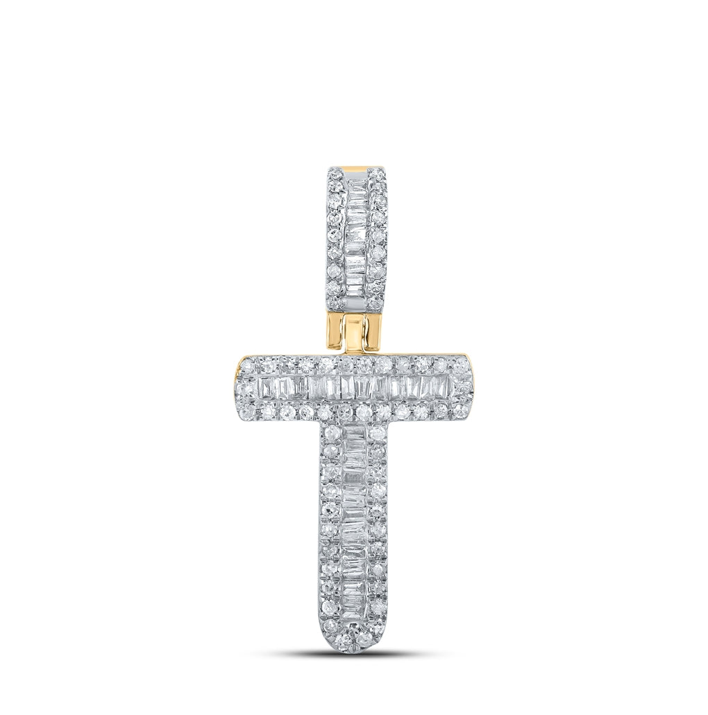 10K Yellow Gold Mens Baguette Diamond Initial Letter Pendant