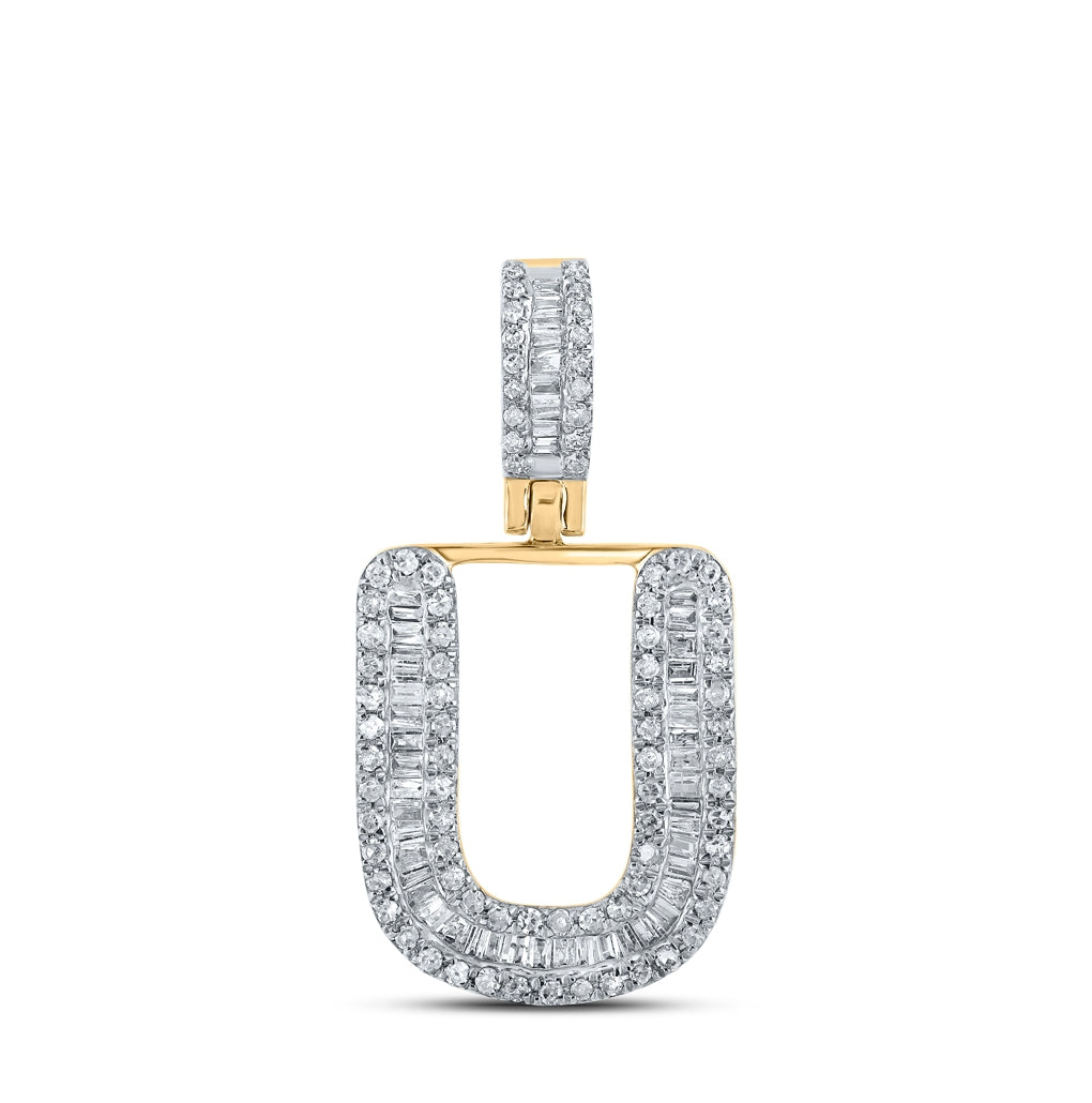 10K Yellow Gold Mens Baguette Diamond Initial Letter Pendant