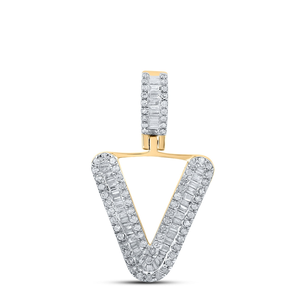 10K Yellow Gold Mens Baguette Diamond Initial Letter Pendant