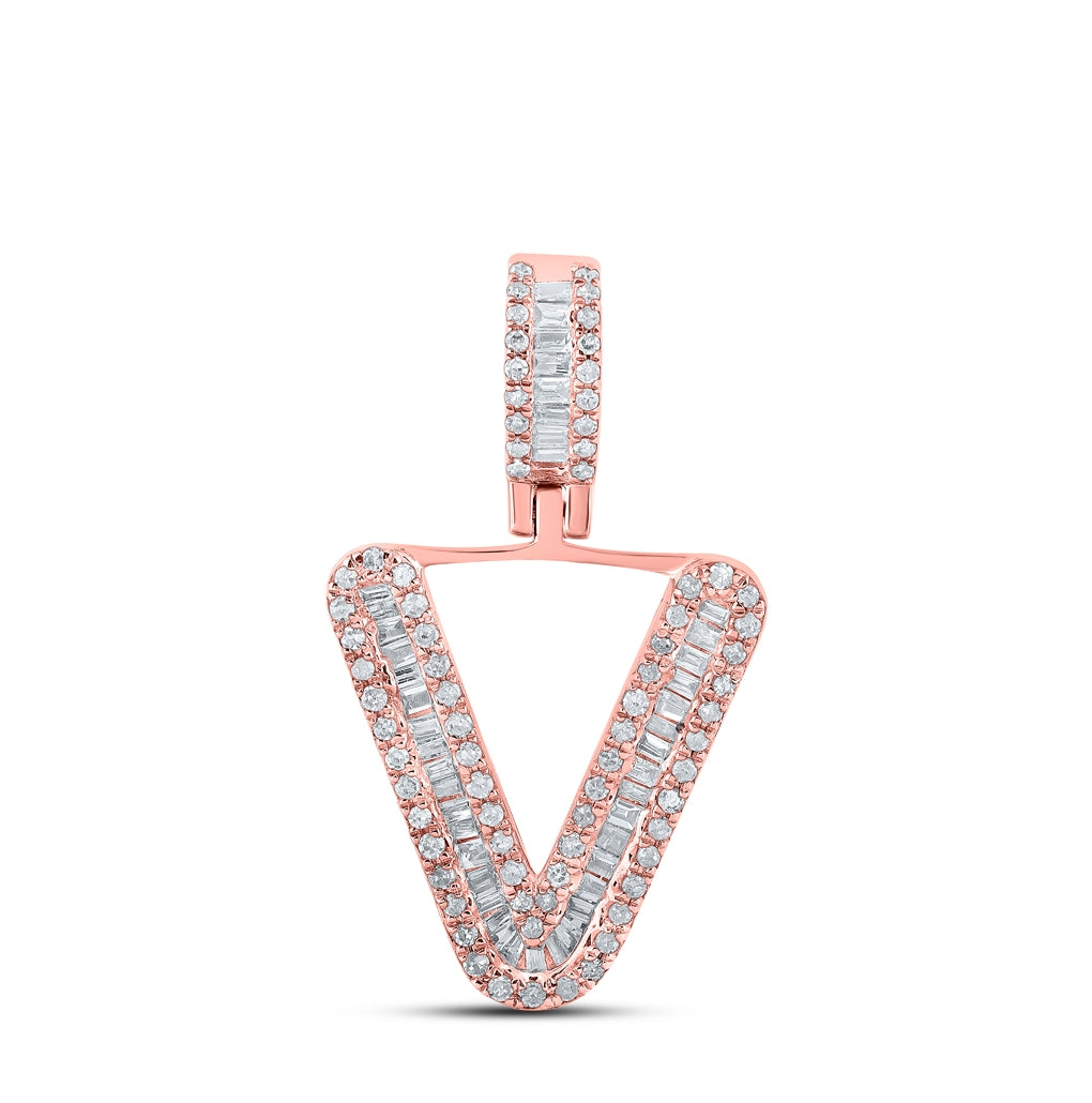 10K Rose Gold Mens Baguette Diamond Initial Letter Pendant