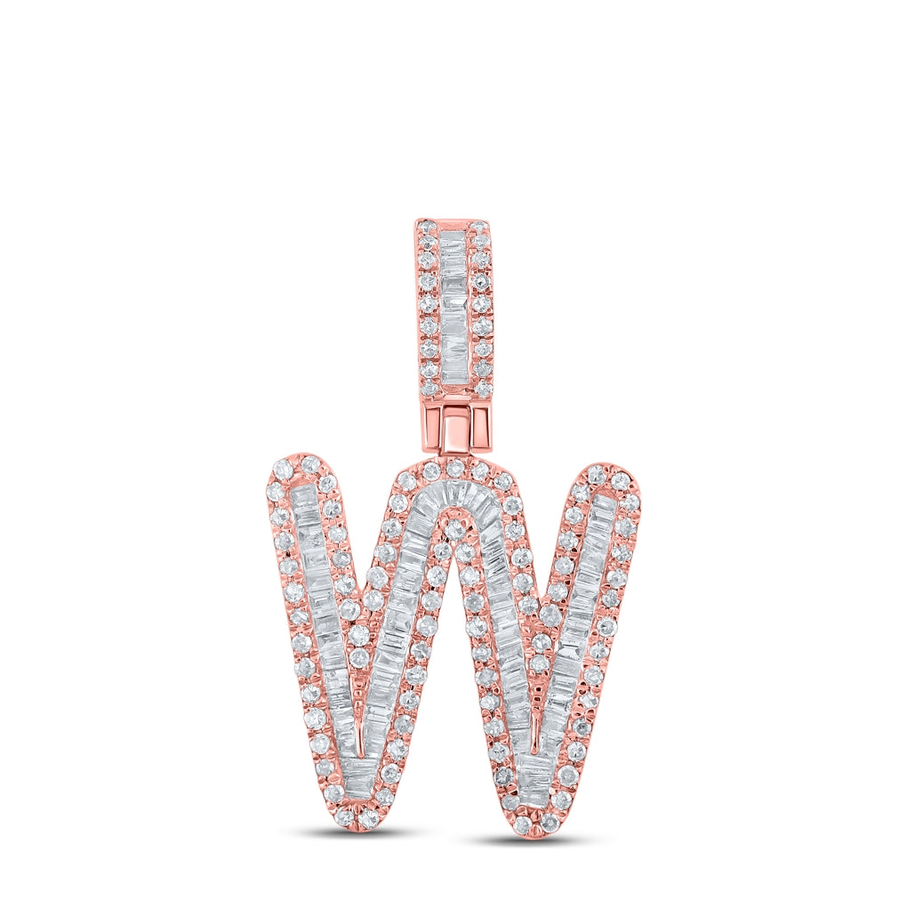 10K Rose Gold Mens Baguette Diamond Initial Letter Pendant