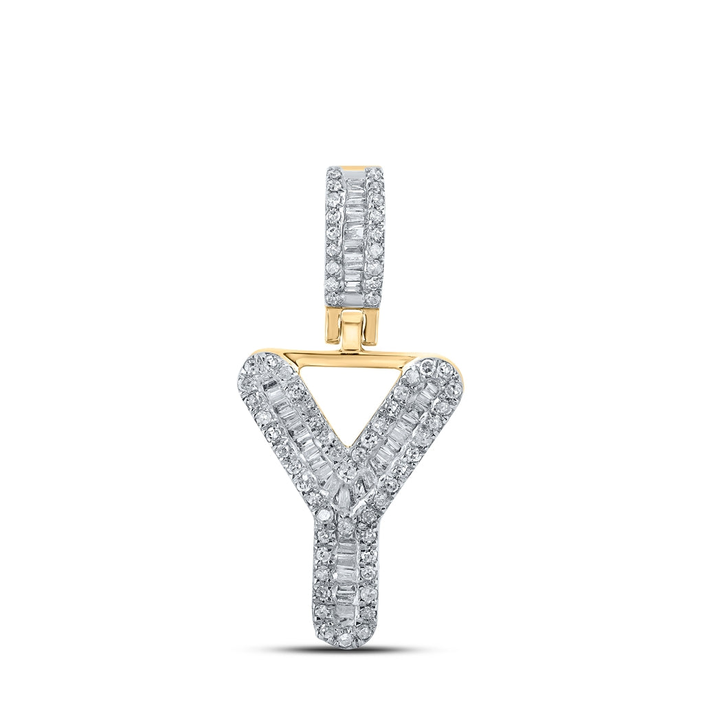 10K Yellow Gold Mens Baguette Diamond Initial Letter Pendant