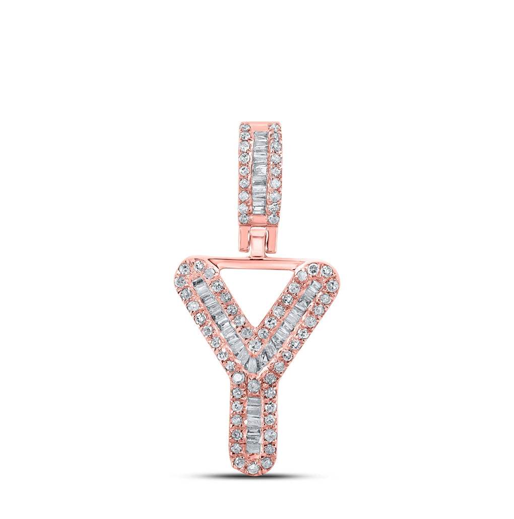 10K Rose Gold Mens Baguette Diamond Initial Letter Pendant