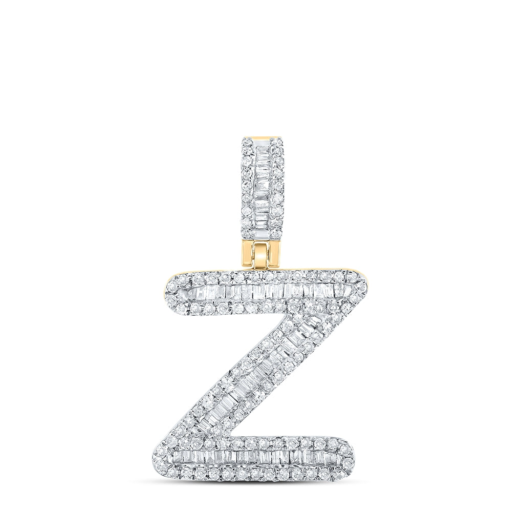 10K Yellow Gold Mens Baguette Diamond Initial Letter Pendant