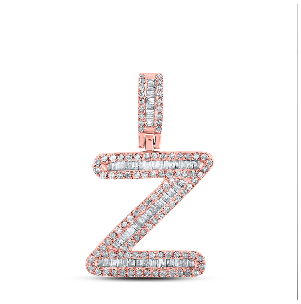 10K Rose Gold Mens Baguette Diamond Initial Letter Pendant