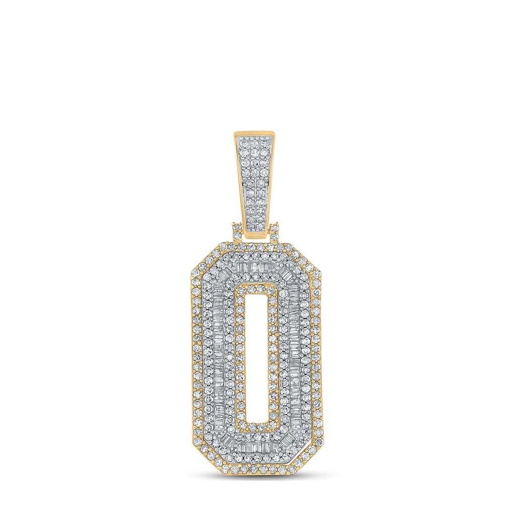 10K Two-tone Gold Mens Baguette Diamond Number Charm Pendant