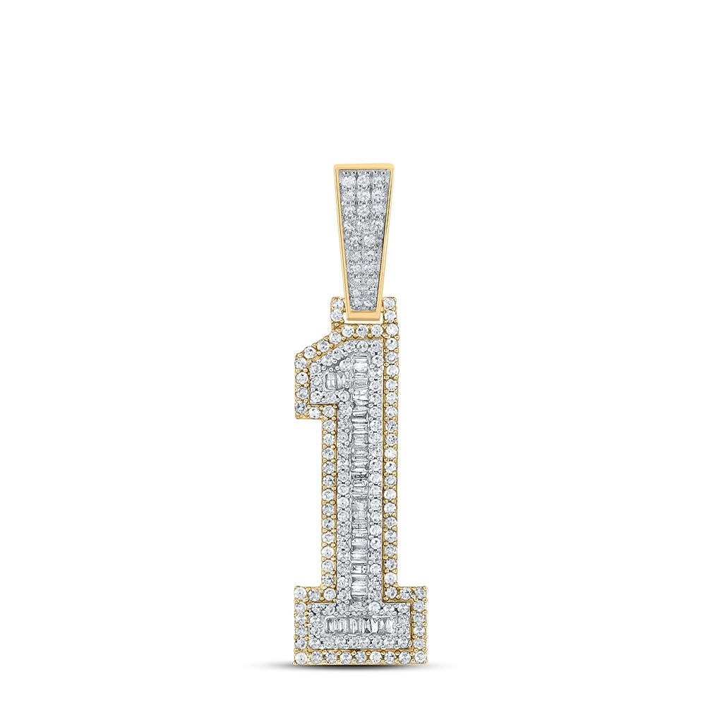 10K Two-tone Gold Mens Baguette Diamond Number Charm Pendant