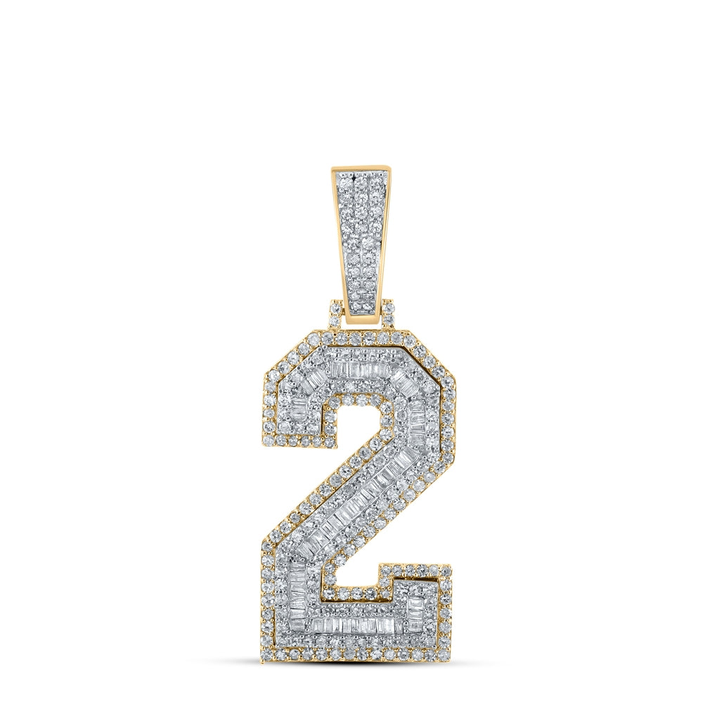10K Two-tone Gold Mens Baguette Diamond Number Charm Pendant