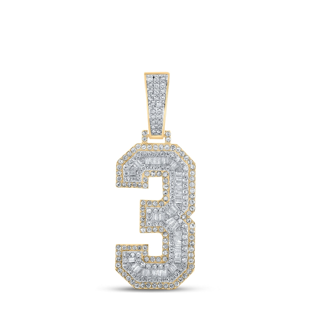 10K Two-tone Gold Mens Baguette Diamond Number Charm Pendant