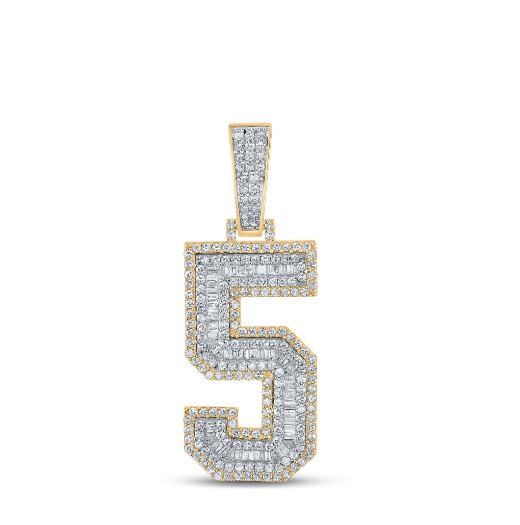 10K Two-tone Gold Mens Baguette Diamond Number Charm Pendant