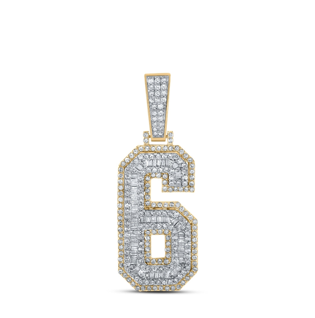 10K Two-tone Gold Mens Baguette Diamond Number Charm Pendant
