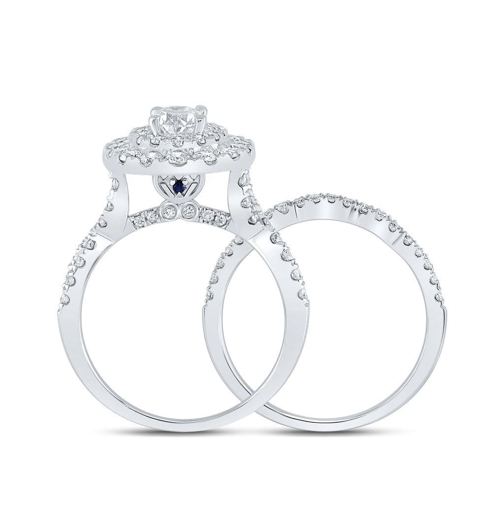 14K White Gold Oval Dia. Halo Bridal Wedding Ring Band Set 2ctw, Women's Size: 5-10