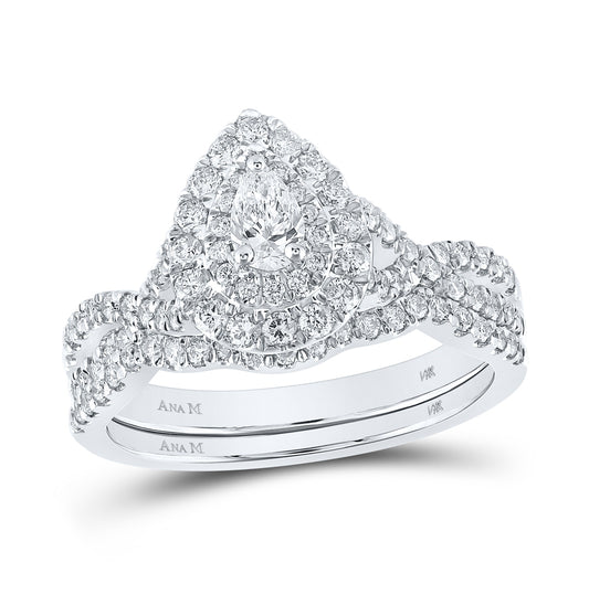 14K White Gold Pear Diamond Halo Bridal Wedding Ring Band Set 1ctw, Women's Size: 5-10