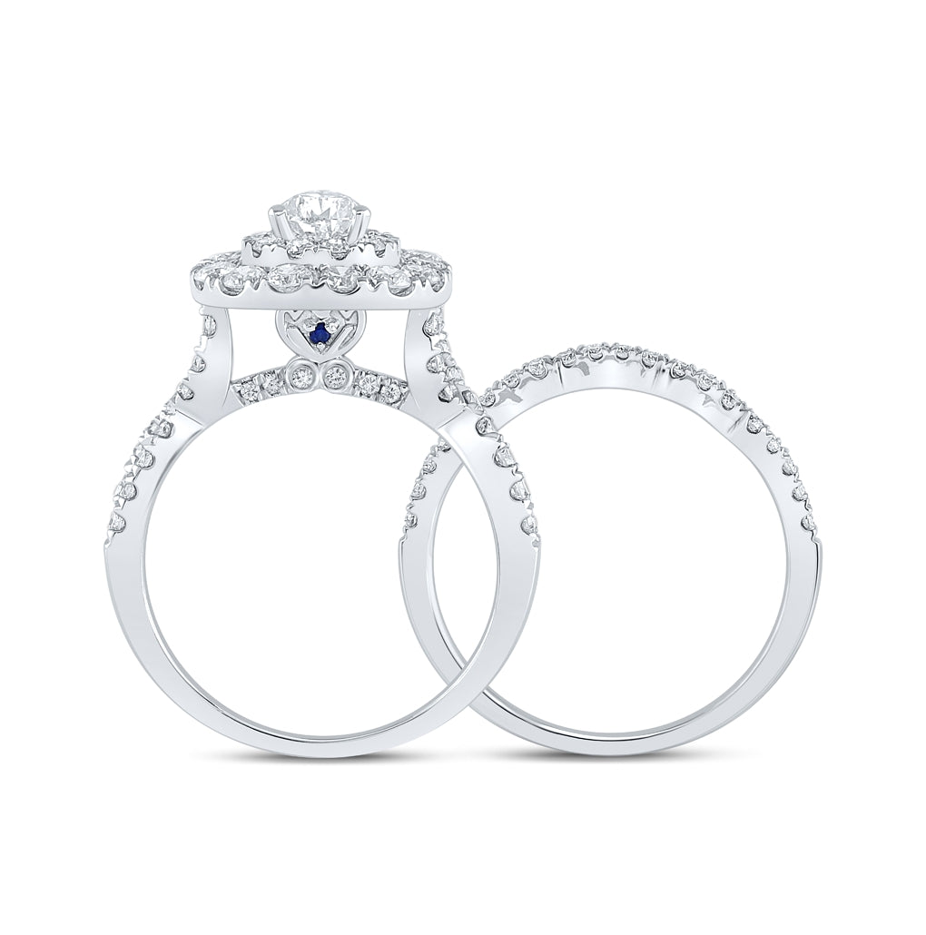 14K White Gold Pear Dia. Halo Bridal Wedding Band Set 2ctw, Women's Size: 5-10