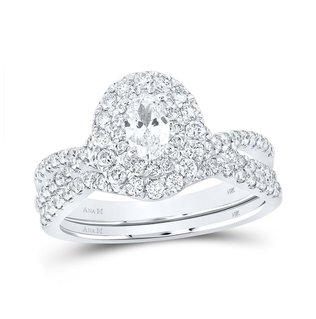 14K White Gold Oval Shape Diamond Halo Bridal Wedding Band Set 1ctw, Women's Sz: 5-10