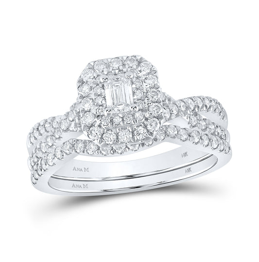 14K White Gold Emerald Dia. Halo Bridal Wedding Band Set 1ctw, Women's Size: 5-10
