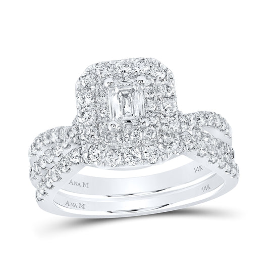 14K White Gold Emerald Dia. Halo Bridal Wedding Band Set 1-1/2ctw, Women's Sz: 5-10