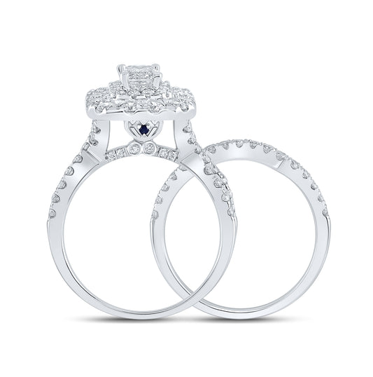 14K White Gold Emerald Dia. Halo Bridal Wedding Ring Band Set 2ctw, Women's Size: 5-10
